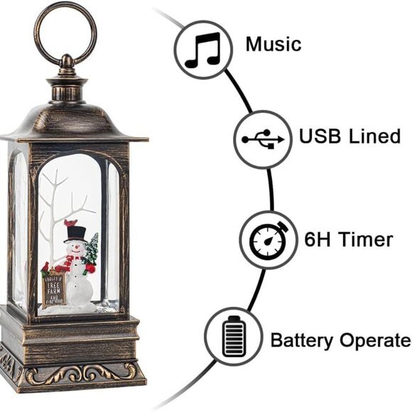 Snow Globes, Snowman Water Lantern, 8‎ Christmas Music, USB Powered & Battery - Picture 4 of 5